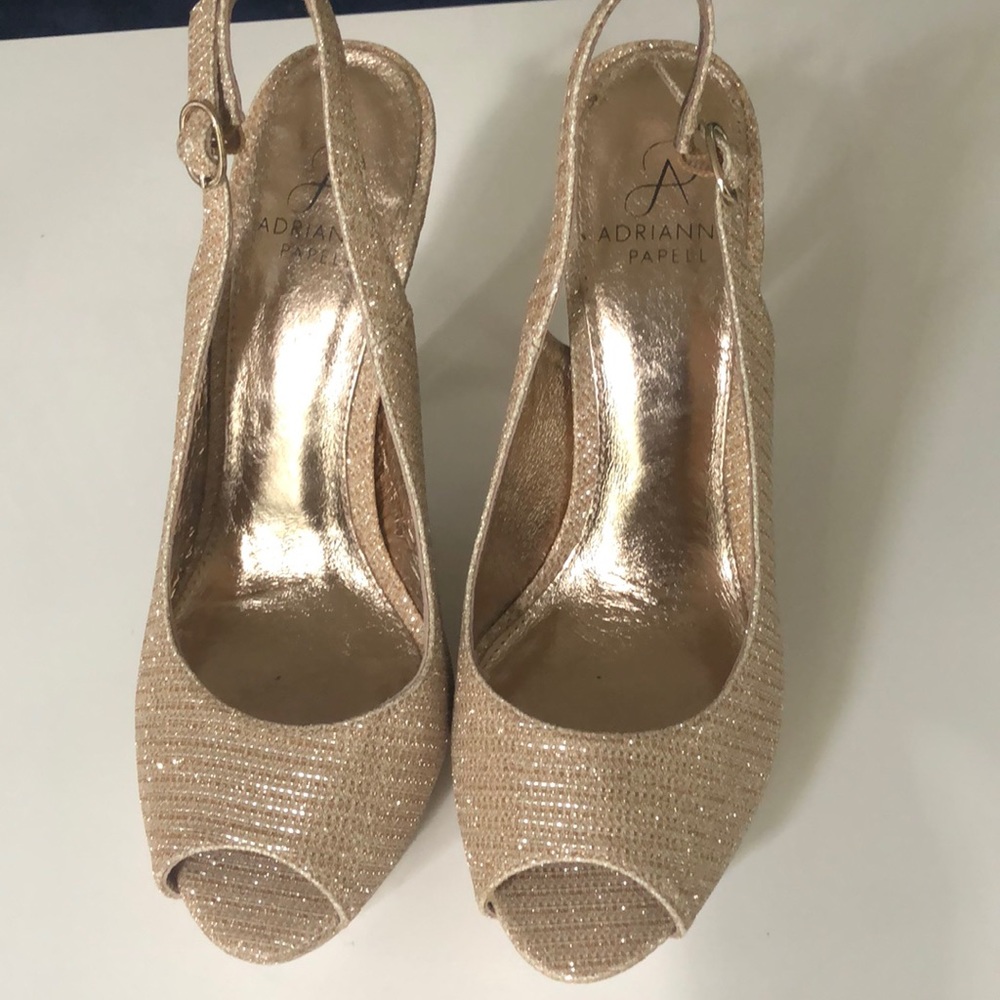 Adrianna Papell | Gold Jeweled Peep Toe